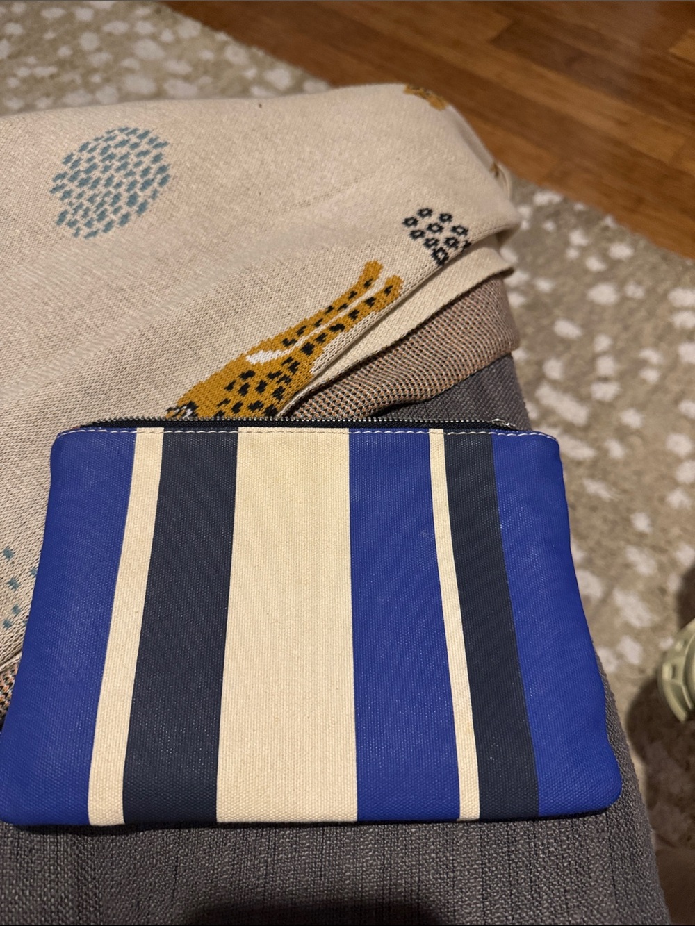 Banana Republic small Striped Blue and Cream Canvas Zip Pouch/Cosmetic pouch
